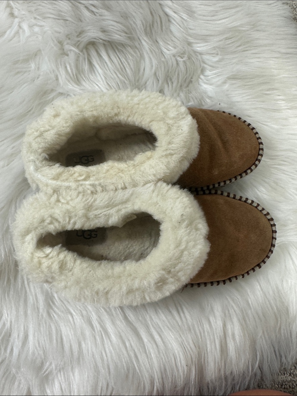 UGG Brown Suede Wrin Chestnut Whipstitch Mule Slippers 7 - Picture 2 of 7
